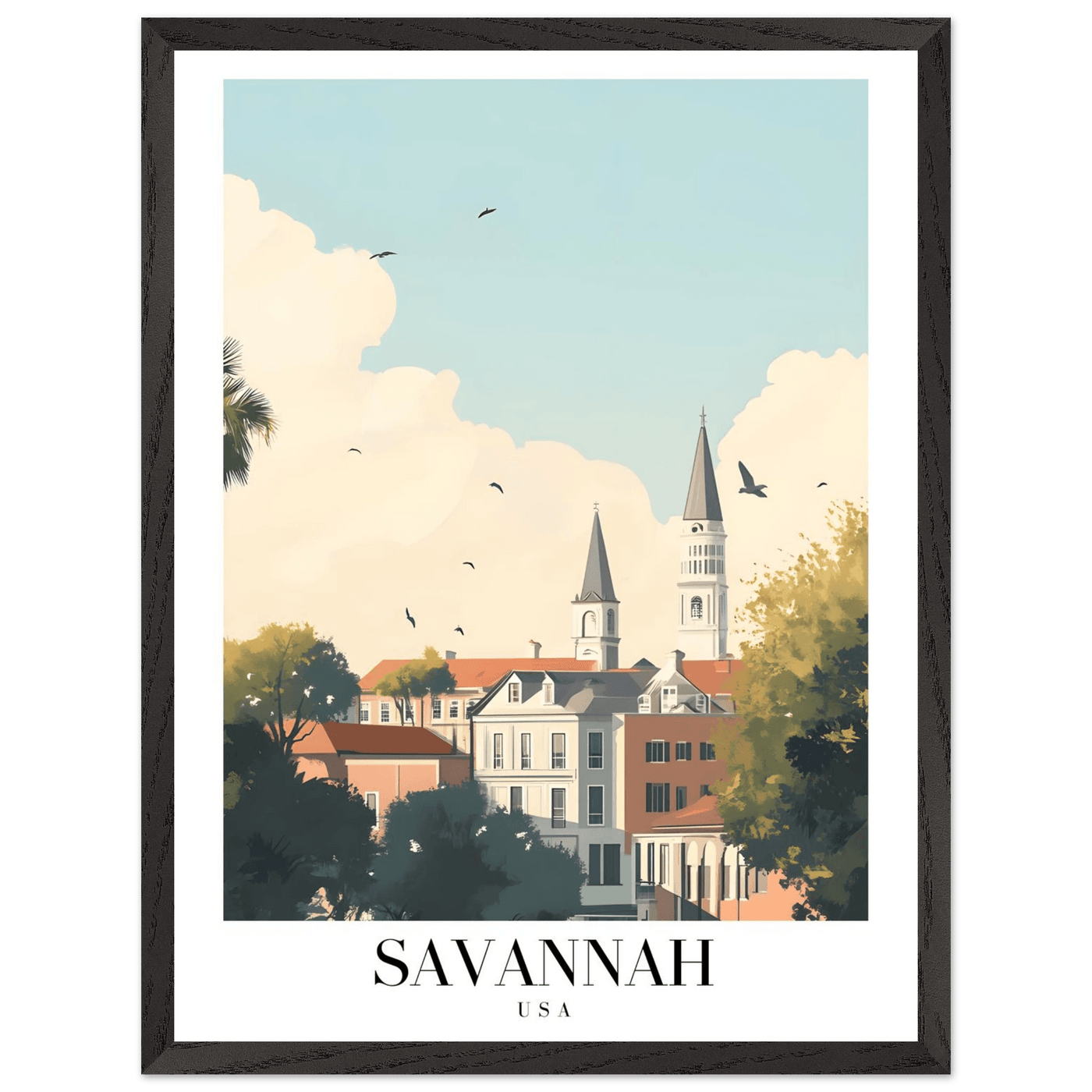 Savannah USA Framed Poster – Charming Cityscape Wall Art with Wooden Frame - Vibrantwalls