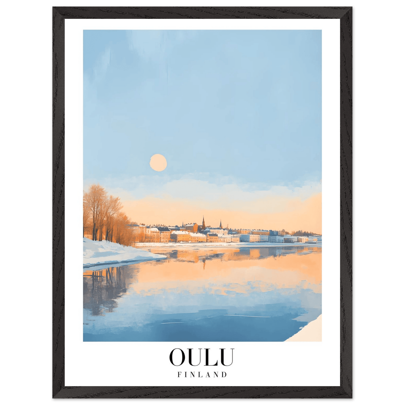 Oulu Finland Framed Poster – Serene Winter Sunset Wall Art with Wooden Frame - Vibrantwalls