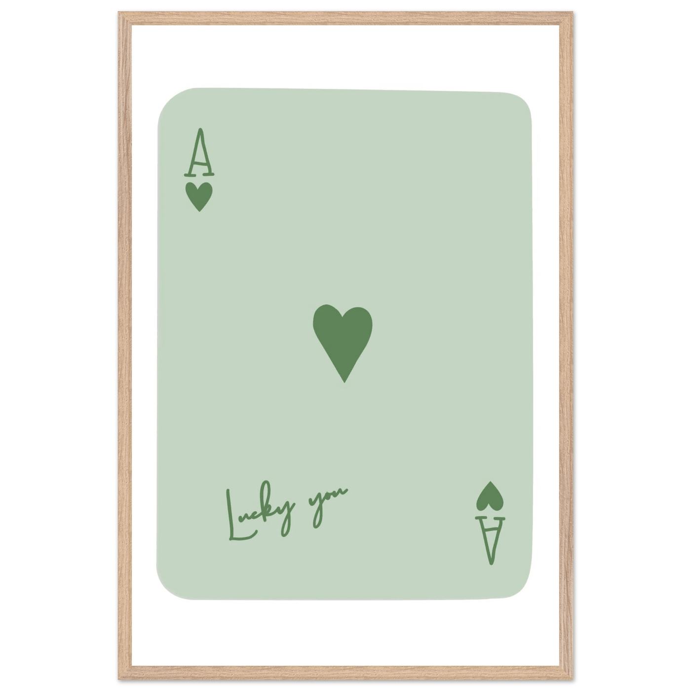 Minimalist Ace of Hearts Poker Card Print - Eco-Friendly Framed Wall Art, 'Lucky You' Design - Vibrantwalls