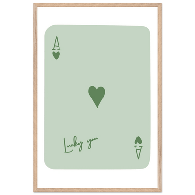 Minimalist Ace of Hearts Poker Card Print - Eco-Friendly Framed Wall Art, 'Lucky You' Design - Vibrantwalls
