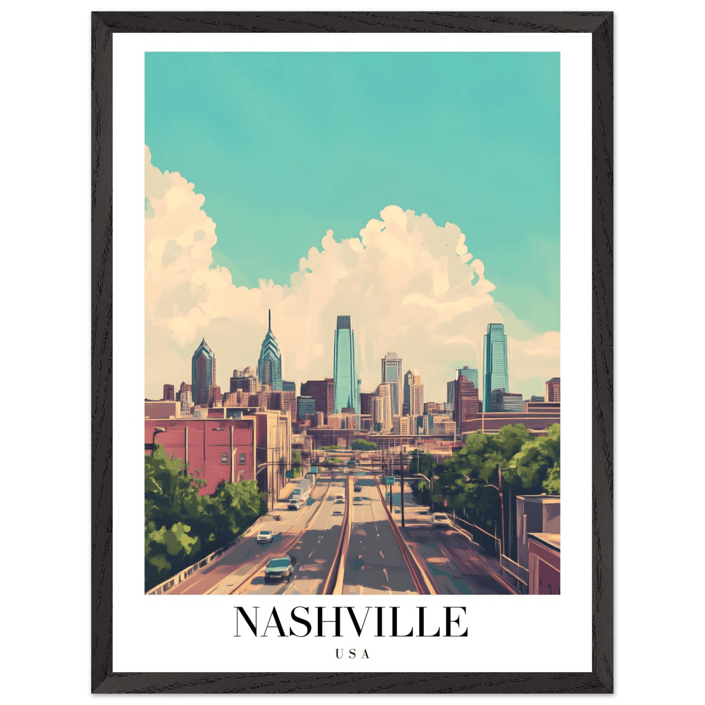 Nashville USA Framed Poster – Vibrant Urban Wall Art with Wooden Frame - Vibrantwalls