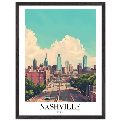 Nashville USA Framed Poster – Vibrant Urban Wall Art with Wooden Frame - Vibrantwalls