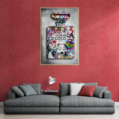 Vibrant Pop Art Chanel Perfume Bottle Print - Graffiti Chic Wall Decor for Fashion Lovers - Vibrantwalls