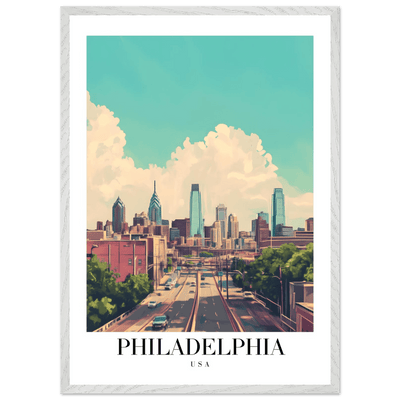 Philadelphia USA Framed Poster – Retro Cityscape Wall Art with Customizable Frame Options - Vibrantwalls