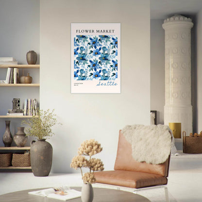 Seattle Flower Market Watercolor Blue Florals Nature Abstract - Wall Art - Vibrantwalls