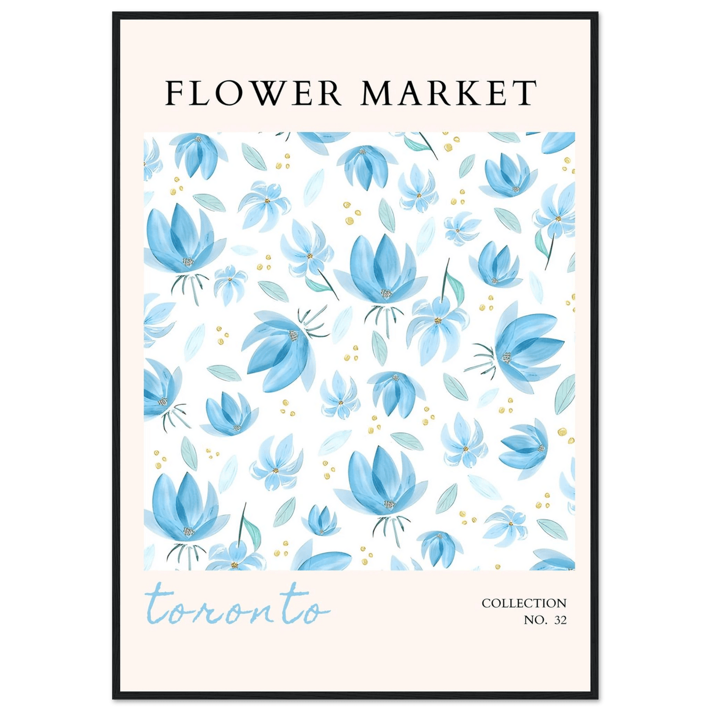 Toronto Flower Market Wall Art – Delicate Blue Floral & Gold Dot Prints | Framed & Ready-to-Hang - Vibrantwalls