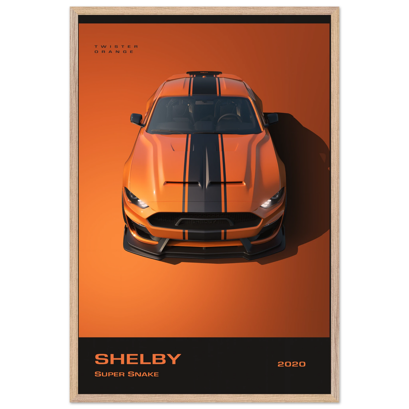 Shelby Super Snake 2020 "Twister Orange" Framed Poster | Modern Automotive Art, Ready-to-Hang Premium Quality 60x90 cm 24x36″ Wood frame Vibrantwalls