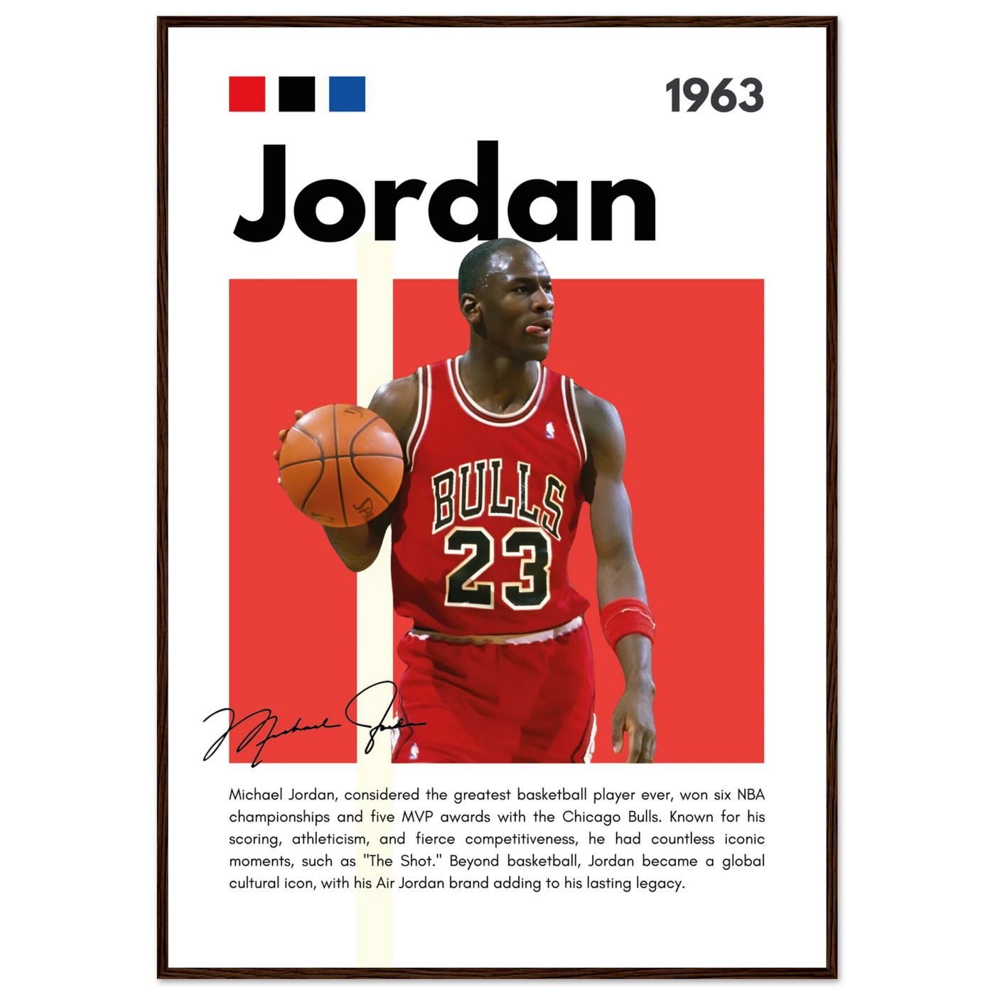 Michael Jordan Air Jordan Bulls Retro Print 70x100 cm 28x40″ Dark wood frame Vibrantwalls