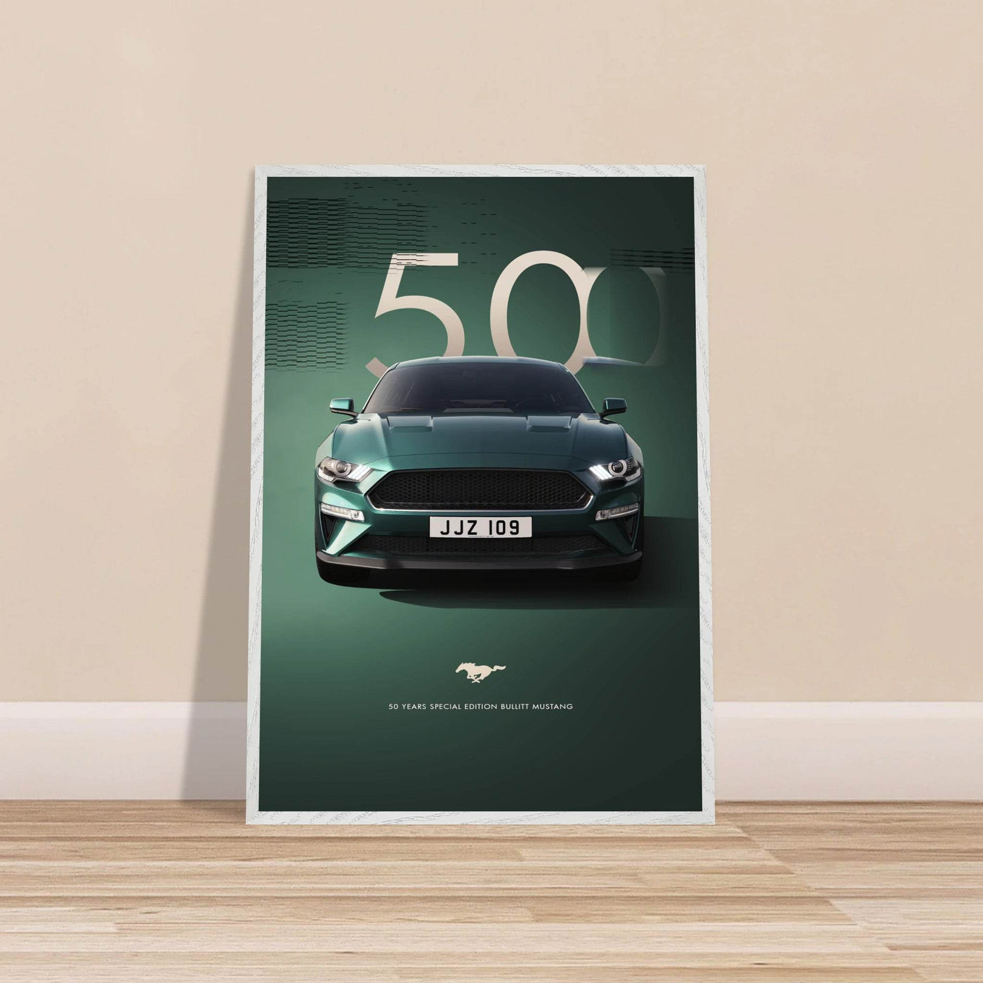 1968 Bullitt Mustang GT - 50th Anniversary Framed Poster | Iconic Dark Highland Green, Ready-to-Hang Wall Art - Vibrantwalls
