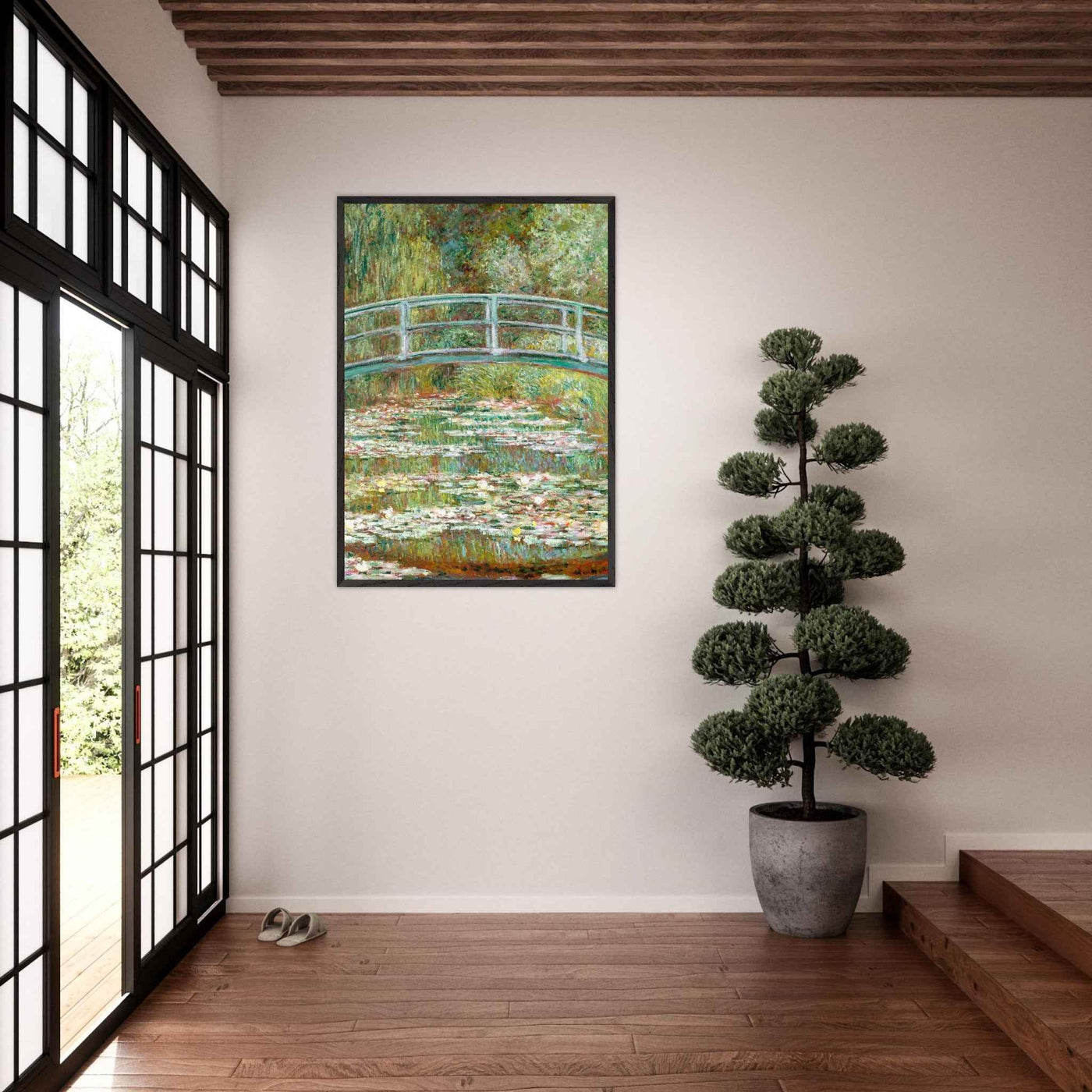 Bridge Over a Pond Art Print - Water Lilies Decorative Artwork for Your Space - Vibrantwalls