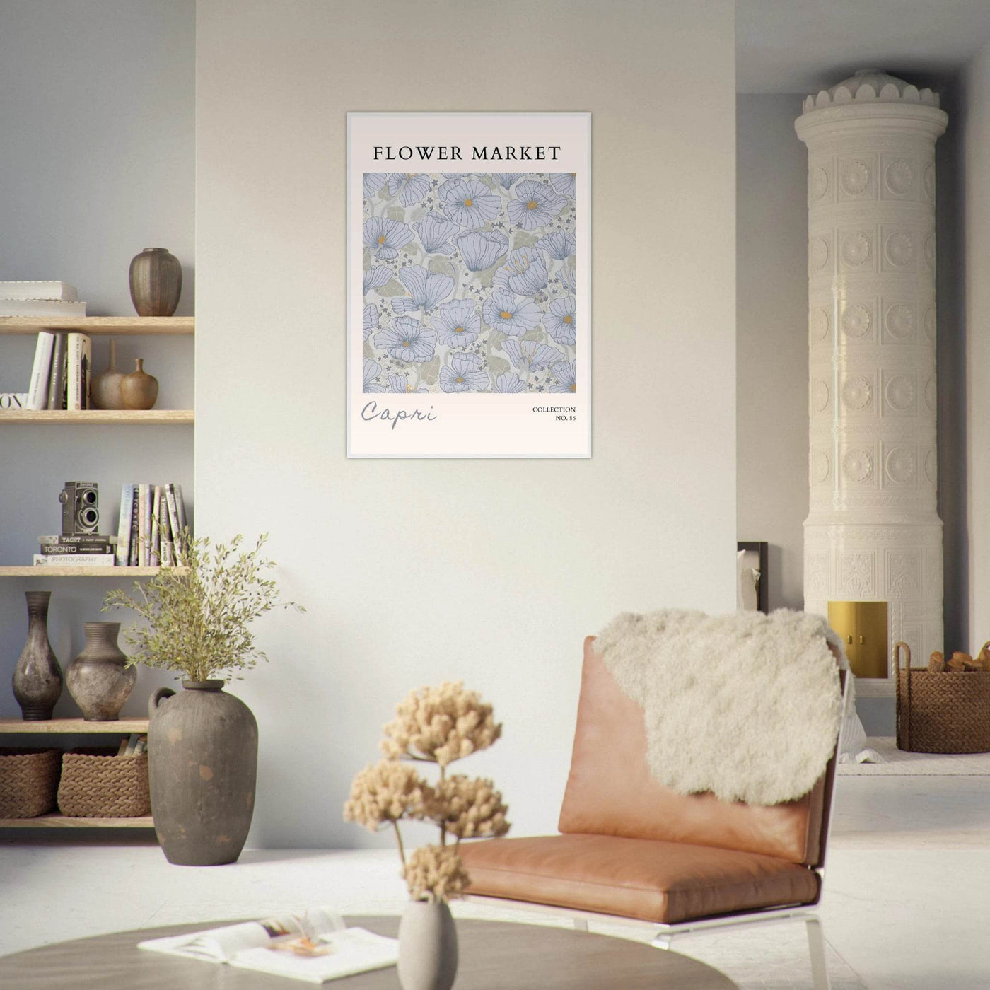 Capri Flower Market Framed Poster – Serene Floral Art Print in Cool Tones | Ready-to-Hang Wall Decor - Vibrantwalls
