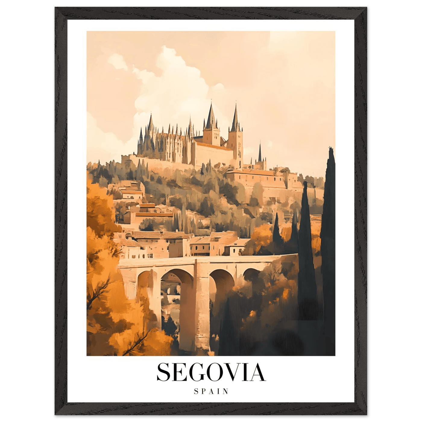 Segovia Spain Framed Poster – Vintage Travel Art with Warm Hues & Wooden Frame - Vibrantwalls