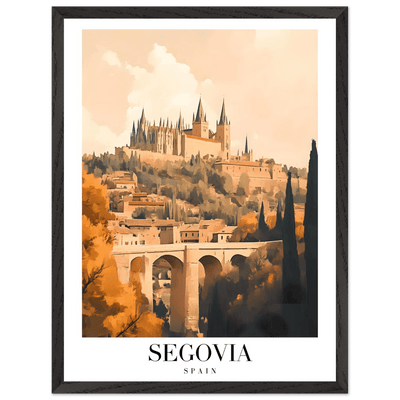 Segovia Spain Framed Poster – Vintage Travel Art with Warm Hues & Wooden Frame - Vibrantwalls