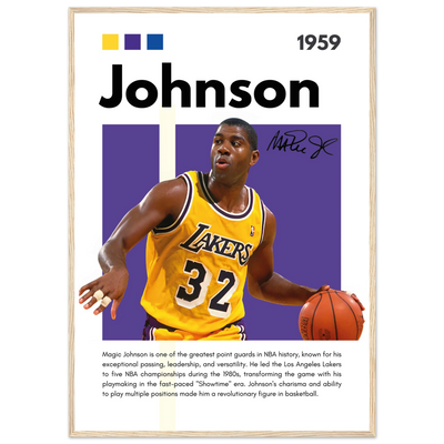 Magic Johnson Showtime Lakers Vintage Art Print A1 (59.4 x 84.1 cm) Wood frame Vibrantwalls