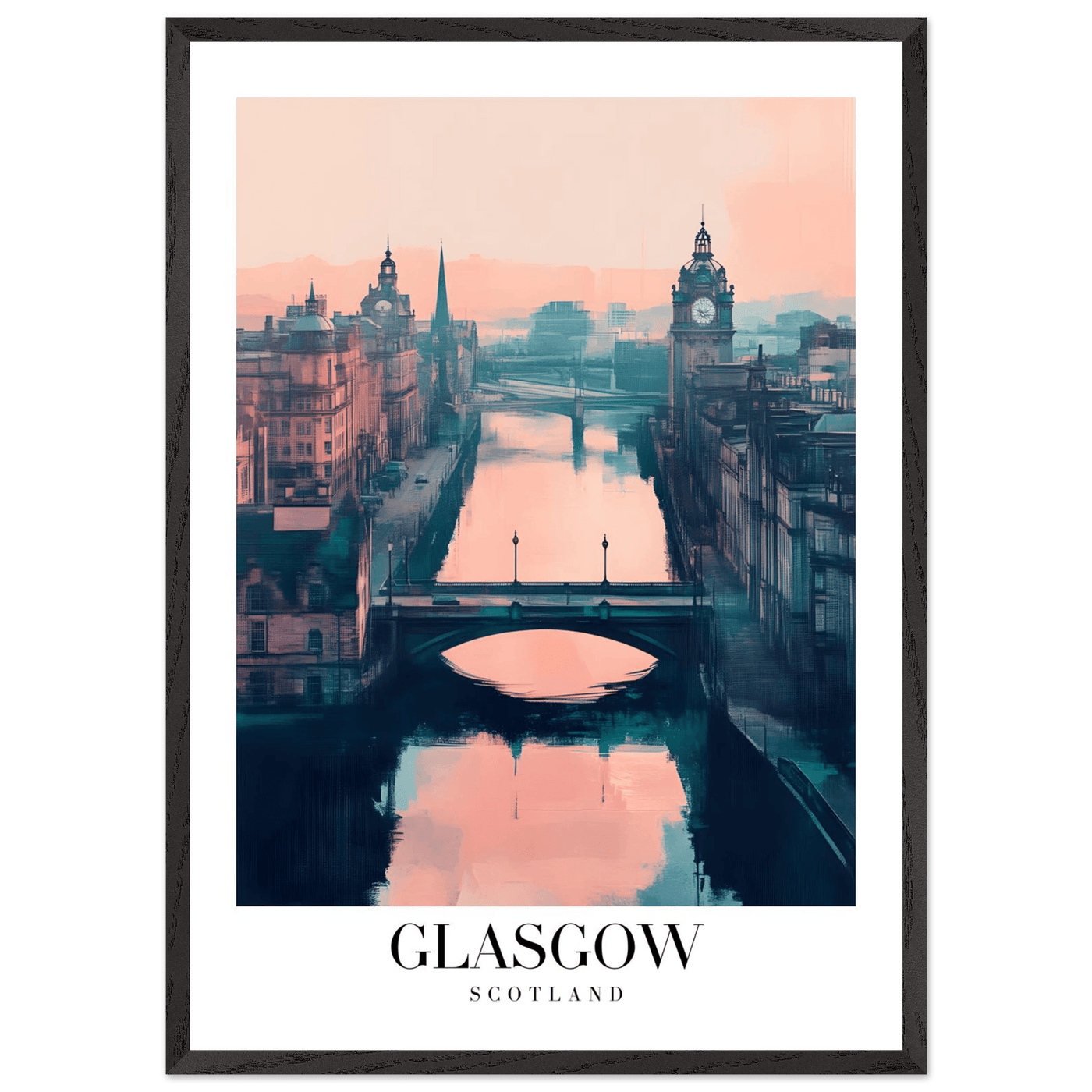 Glasgow Scotland Framed Poster – Atmospheric Cityscape Wall Art with Customizable Wooden Frame - Vibrantwalls