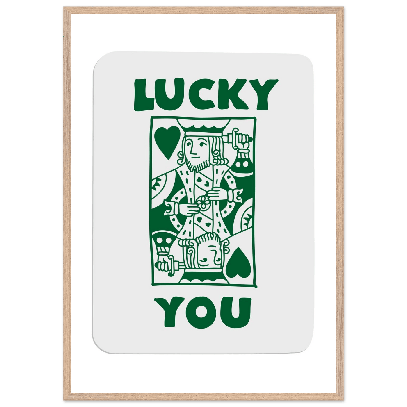Lucky You Poker King of Hearts Print - Mounted Eco-Friendly Framed Poster Art in Dark Green - Vibrantwalls