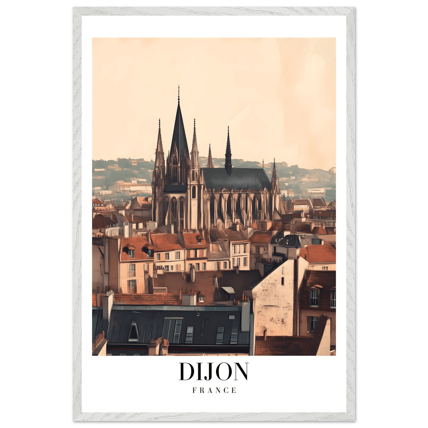 Dijon France Framed Poster – Vintage European Cityscape Wall Art with Wooden Frame - Vibrantwalls