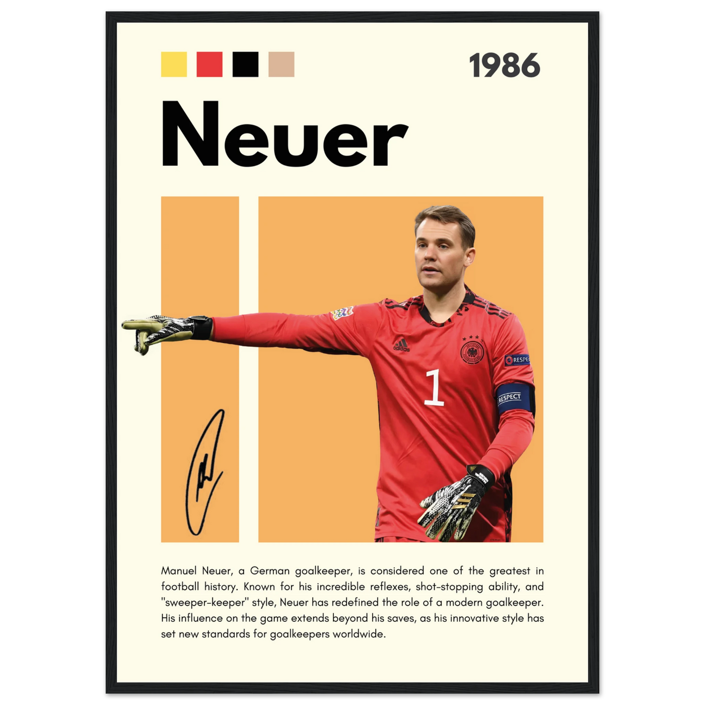 Manuel Neuer Goalkeeper Framed Football Legend Poster 50x70 cm 20x28″ Black frame Vibrantwalls