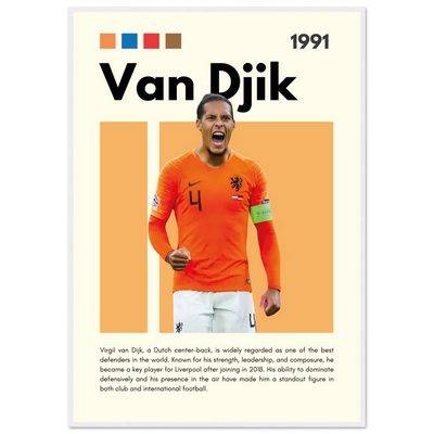 Virgil van Dijk Liverpool/Netherlands Football Framed Poster - Orange & Dynamic Sports Art Print 70x100 cm 28x40″ White frame Vibrantwalls