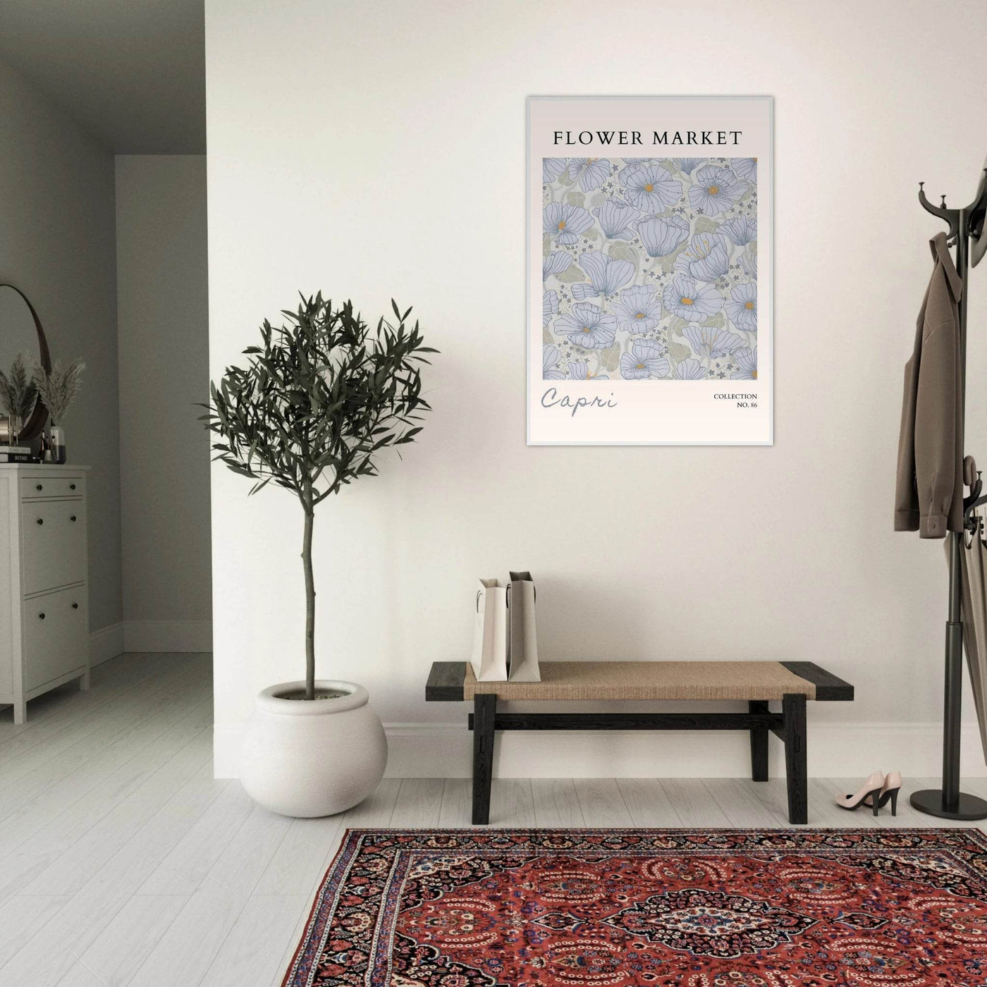 Capri Flower Market Framed Poster – Serene Floral Art Print in Cool Tones | Ready-to-Hang Wall Decor - Vibrantwalls