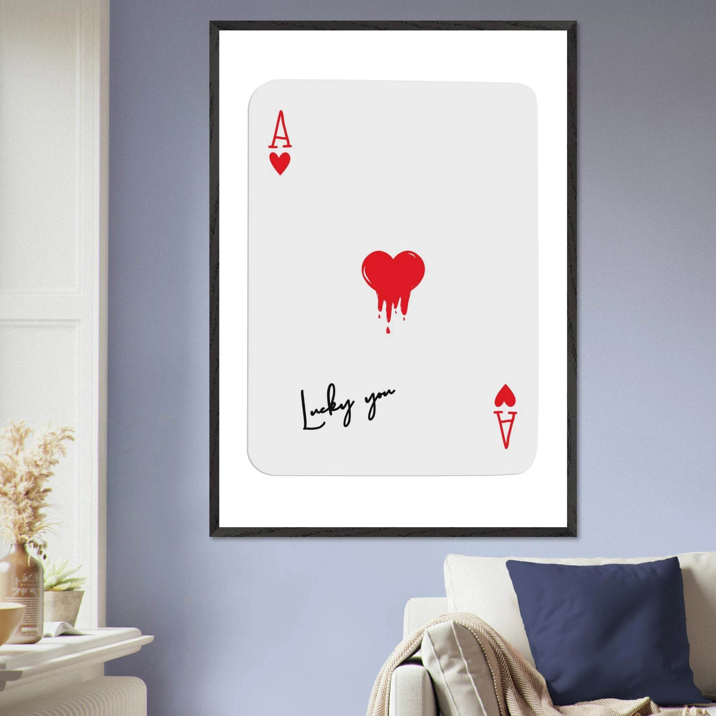 Lucky You Ace of Hearts Poker Card Print - Dripping Heart Art Poster, Eco-Friendly Wood Frame - Vibrantwalls