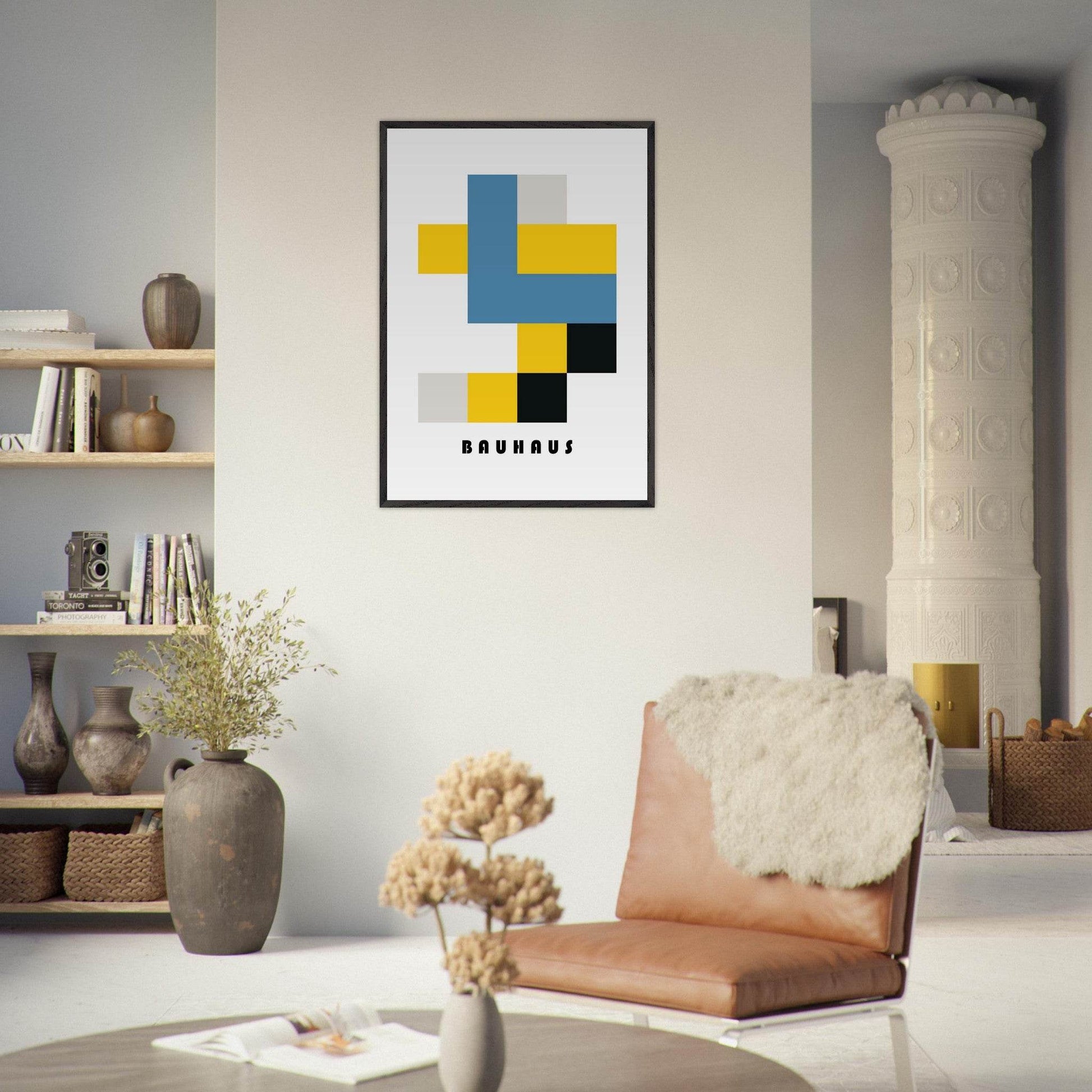 Bauhaus Geometric Abstract Yellow Blue Movement Design Wall Art - Vibrantwalls