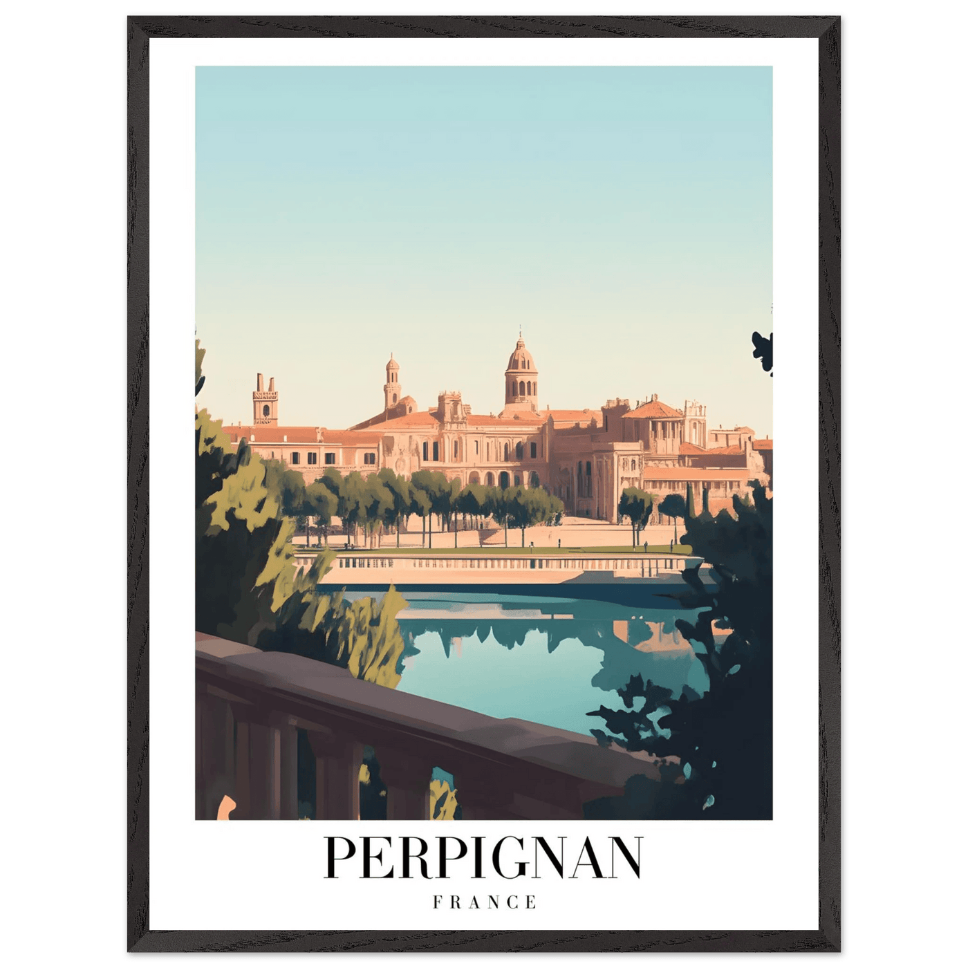 Perpignan France Framed Poster – Vintage Cityscape Wall Art with Wooden Frame - Vibrantwalls