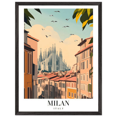 Milan Italy Framed Poster – Vintage Travel Wall Art with Duomo View & Wooden Frame - Vibrantwalls