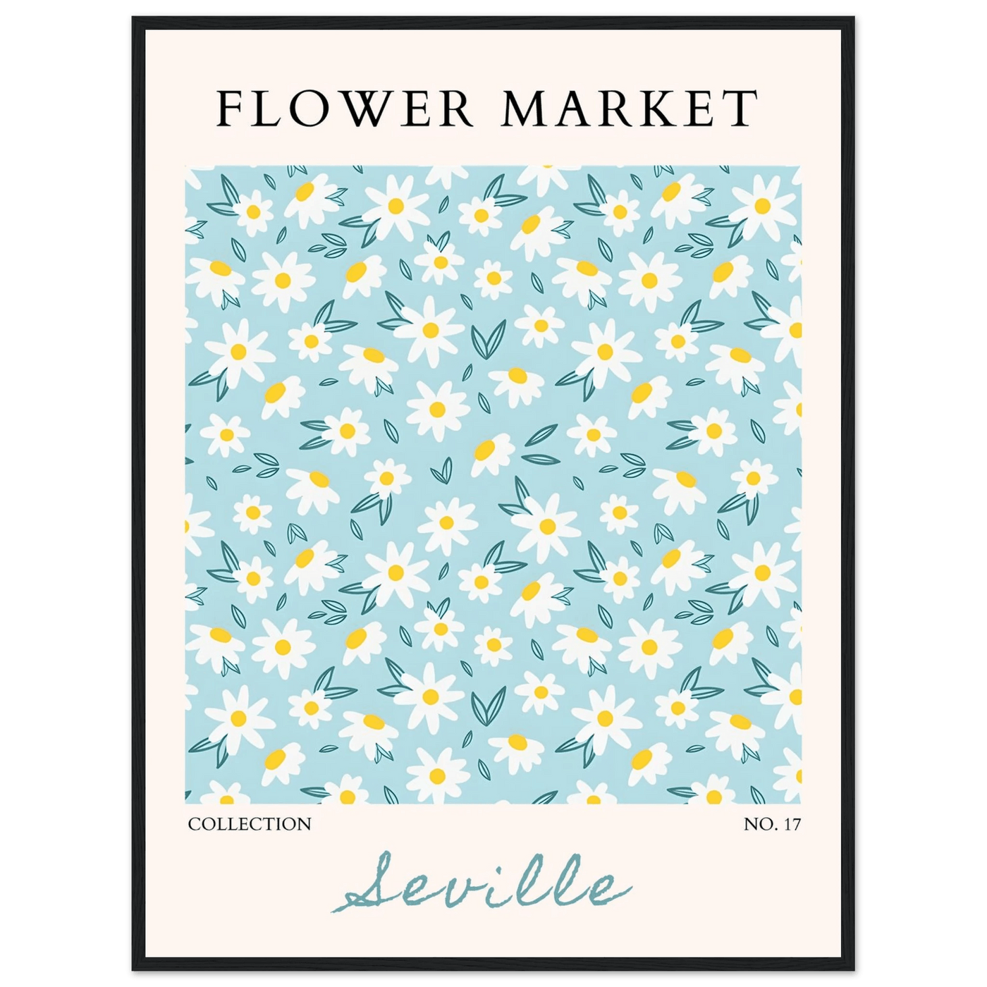 Charming Daisy Field Framed Poster – Pastel Blue & White Floral Art Print | Ready-to-Hang Wall Decor - Vibrantwalls