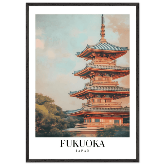 Fukuoka Japan Vintage Pagoda Serene Travel Poster - Wall Art - Vibrantwalls