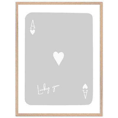 Lucky You Ace of Hearts Poker Card Art Print - Minimalist Framed Poster, Eco-Friendly Wood Frame - Vibrantwalls