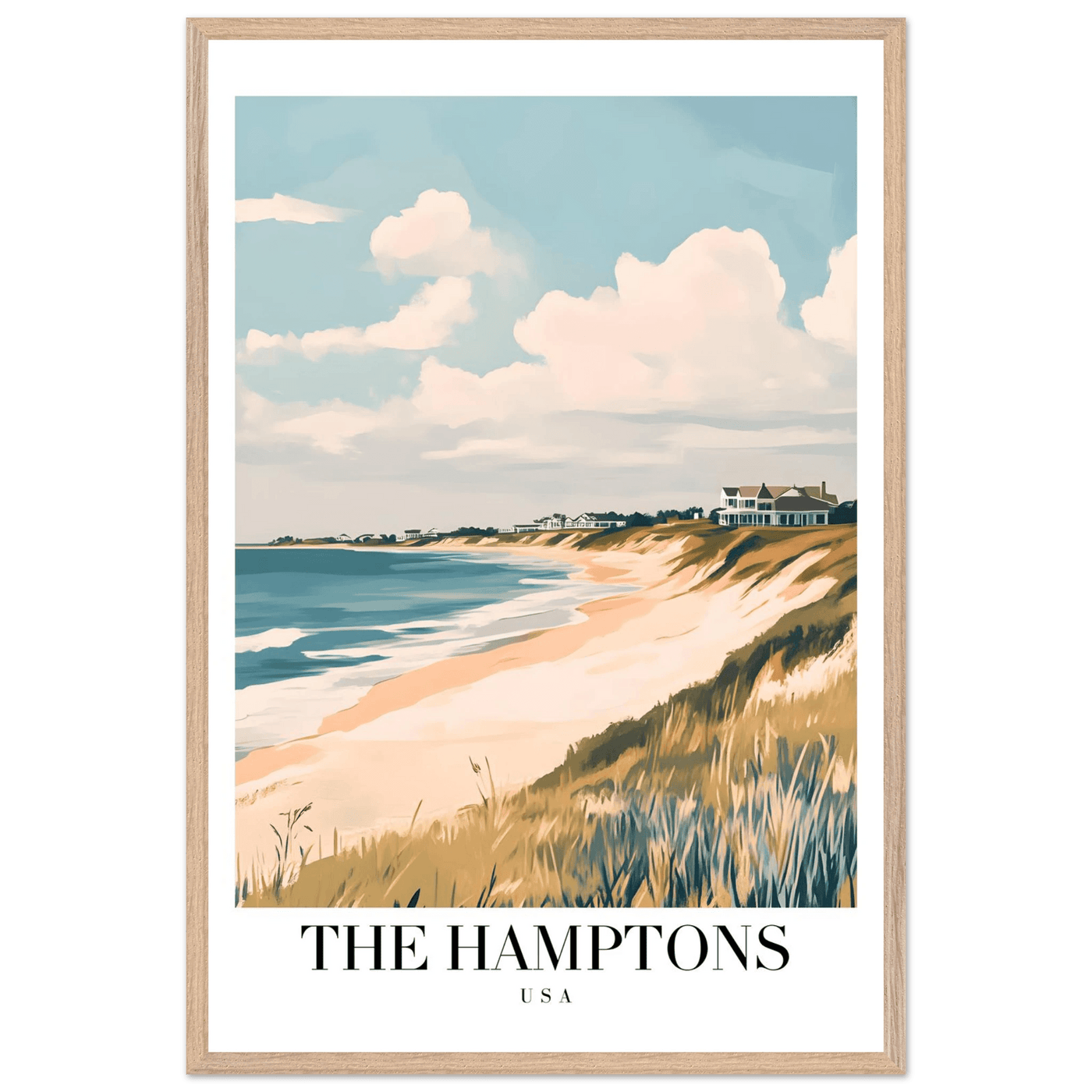 The Hamptons USA Framed Poster – Coastal Chic Vintage Travel Wall Art in Various Sizes & Frame Finishes - Vibrantwalls