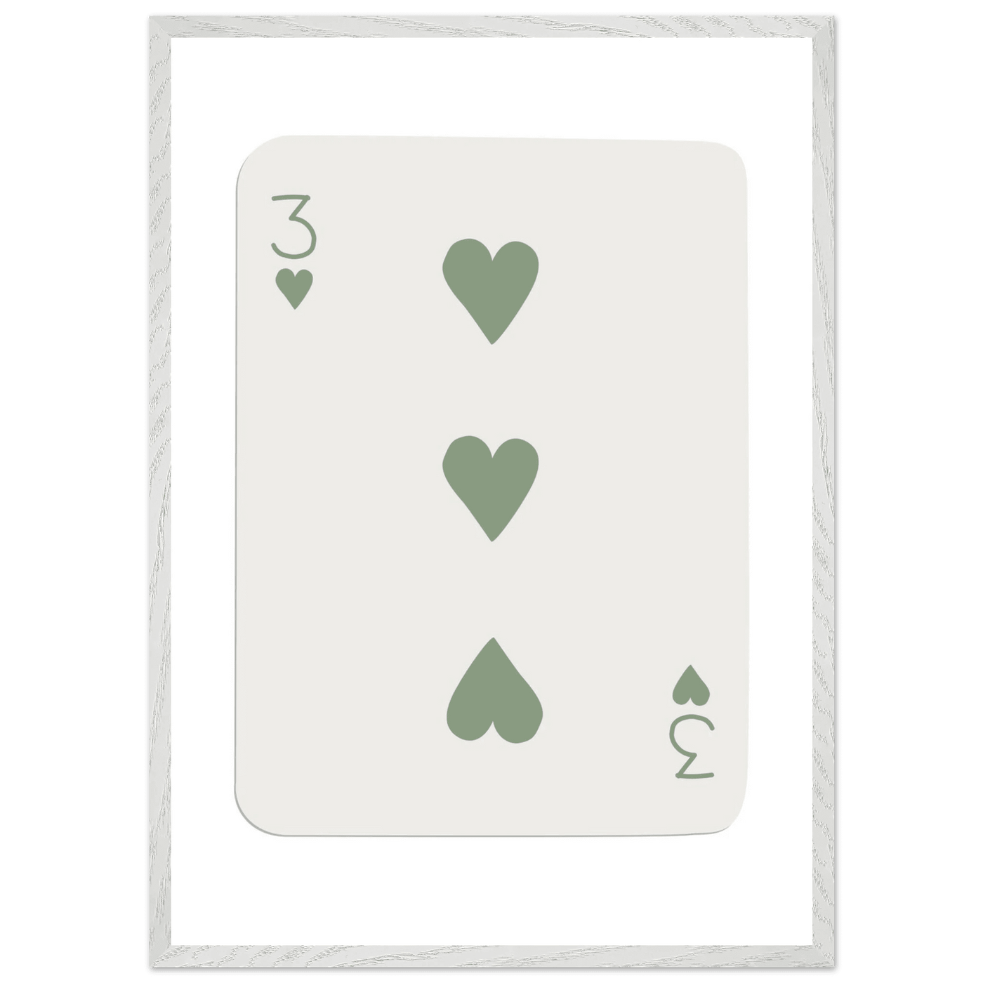 Minimalist Three of Hearts Poker Card Print - Mounted & Framed Eco-Friendly Wall Art for Modern Decor - Vibrantwalls