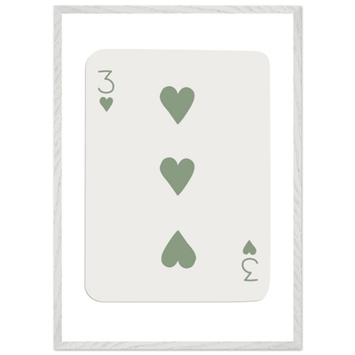 Minimalist Three of Hearts Poker Card Print - Mounted & Framed Eco-Friendly Wall Art for Modern Decor - Vibrantwalls