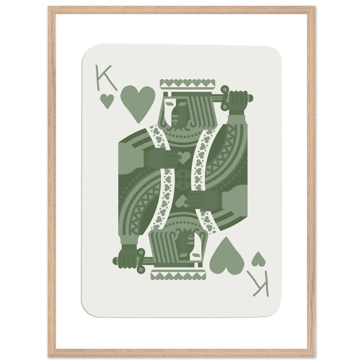 King of Hearts Poker Card Print - Sage Green & White Framed Art, Eco-Friendly Wood Frame - Vibrantwalls