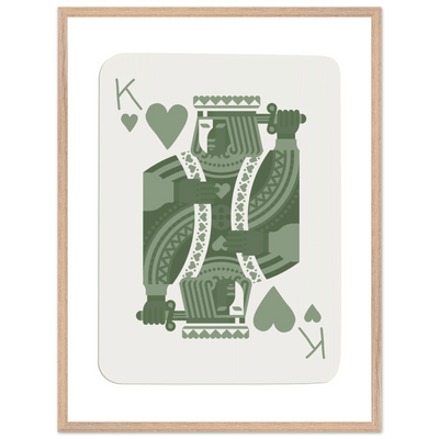 King of Hearts Poker Card Print - Sage Green & White Framed Art, Eco-Friendly Wood Frame - Vibrantwalls