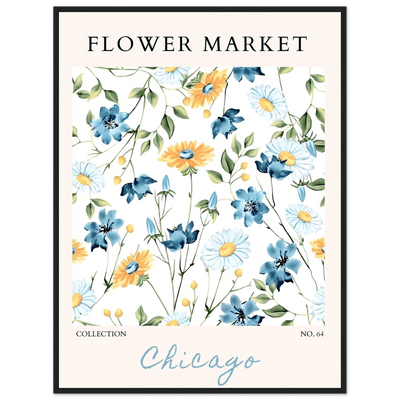 Flower Market Chicago Collection Framed Poster – Whimsical Blue & Yellow Floral Art Print | Ready-to-Hang - Vibrantwalls