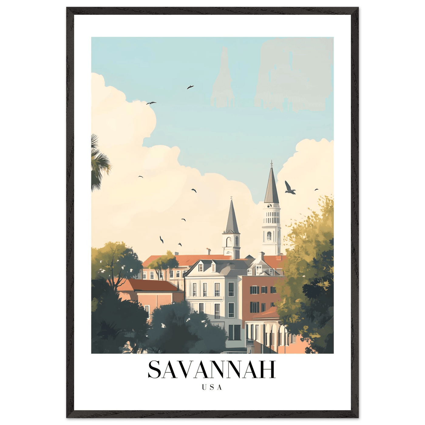 Savannah USA Framed Poster – Charming Cityscape Art with Wooden Frame - Vibrantwalls