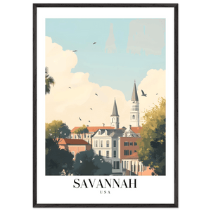 Savannah USA Framed Poster – Charming Cityscape Art with Wooden Frame - Vibrantwalls