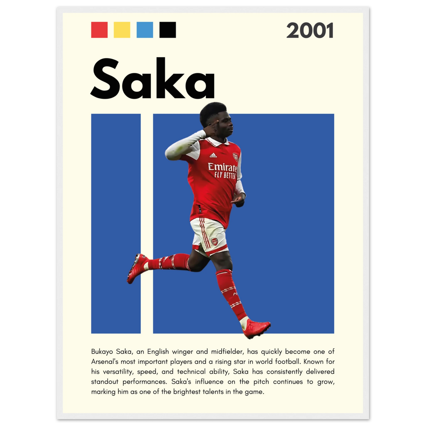 Bukayo Saka Arsenal Framed Poster – Modern Football Art Print for Gooners 60x80 cm 24x32″ White frame Vibrantwalls