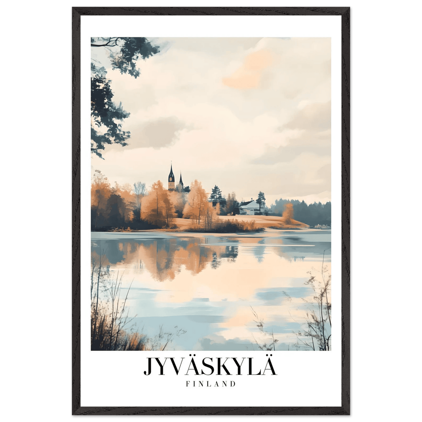 Jyväskylä Finland Framed Poster – Serene Lakeside Wall Art with Vintage-Inspired Charm & Wooden Frame - Vibrantwalls