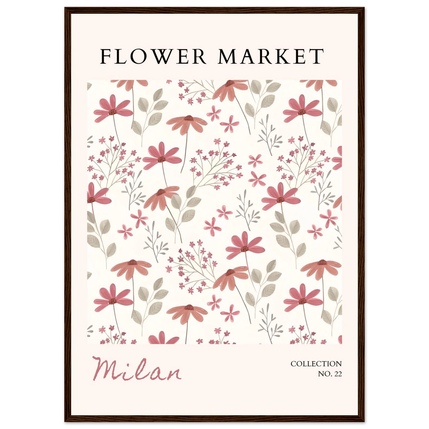 Milan Flower Market Framed Poster – Blush & Sage Floral Art Print | Ready-to-Hang Wall Decor - Vibrantwalls