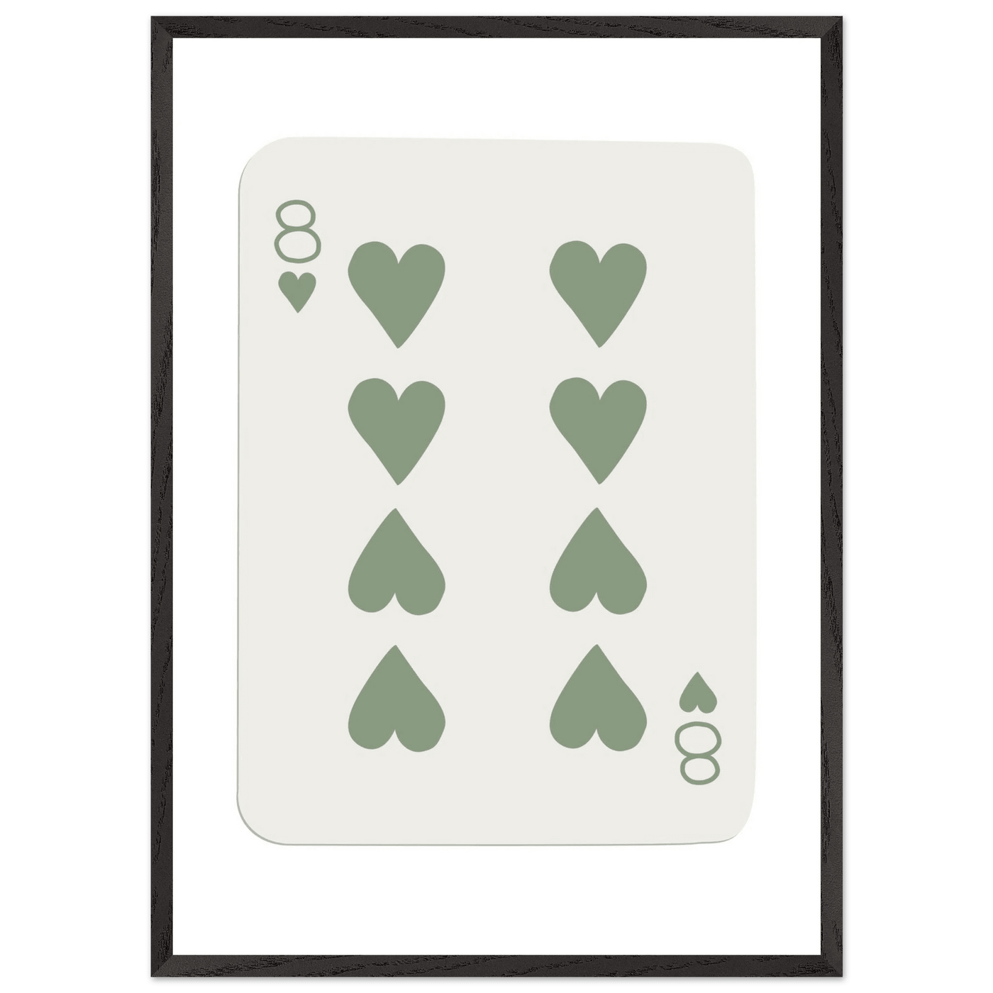 Minimalist Eight of Hearts Poker Card Print - Mounted Framed Poster Art, Eco-Friendly Wood Frame in Sage Green - Vibrantwalls