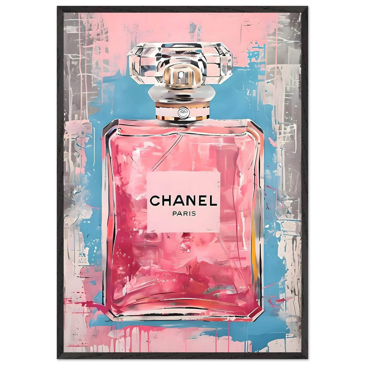 Coco Mademoiselle Chanel Art Print - Pink & Blue Pop Art Style Framed Poster - Vibrantwalls