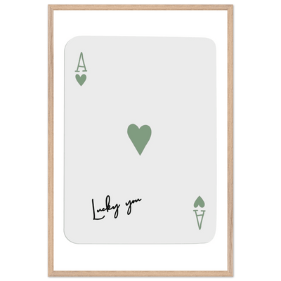 Lucky You Ace of Hearts Poker Card Print - Mounted Framed Poster Art, Eco-Friendly Wood Frame - Vibrantwalls