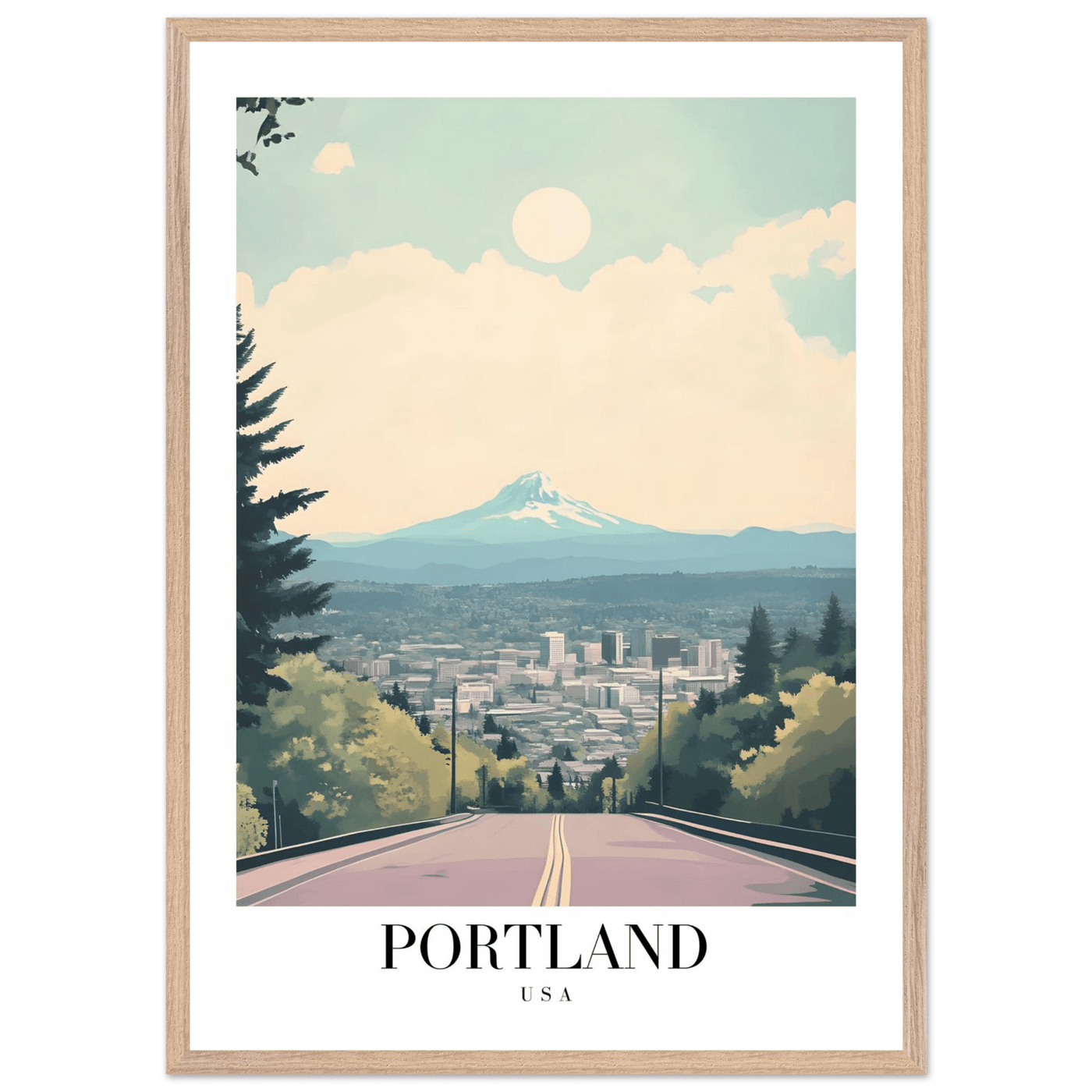 Portland Oregon Framed Poster – Mid-Century Modern Travel Art with Your Choice of Frame - Vibrantwalls