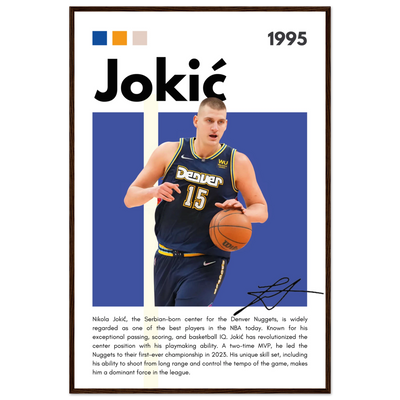 Nikola Jokic Joker Nuggets Minimalist Art Print 60x90 cm 24x36″ Dark wood frame Vibrantwalls