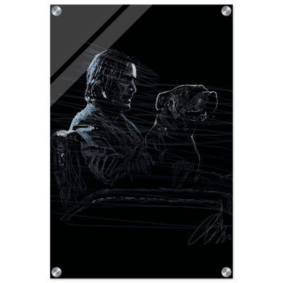 John Wick Dog Wall Decor – Abstract Acrylic Print, Modern Line Art, Glossy Finish, Iconic Duo Wall Decor - Vibrantwalls