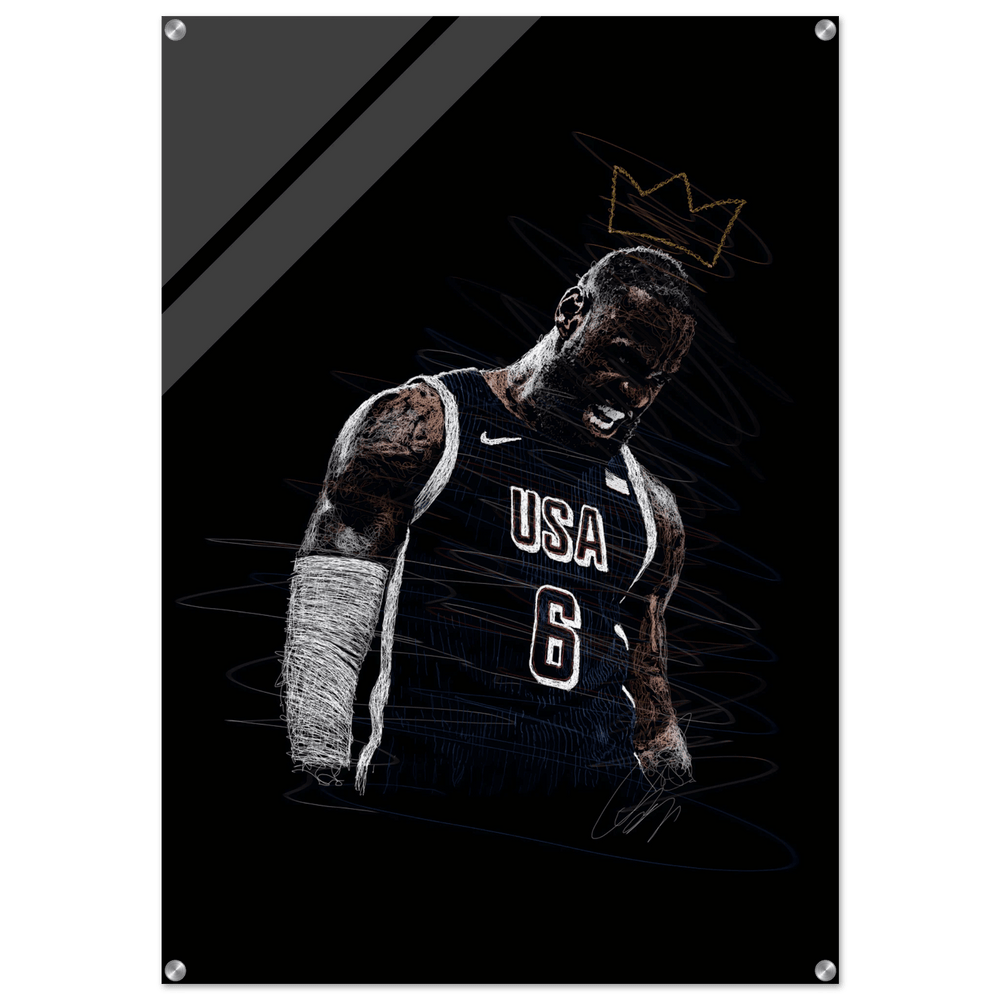 LeBron James 'King' Sketch Acrylic Print – Dynamic, Modern Sports Wall Art in Multiple Sizes - Vibrantwalls