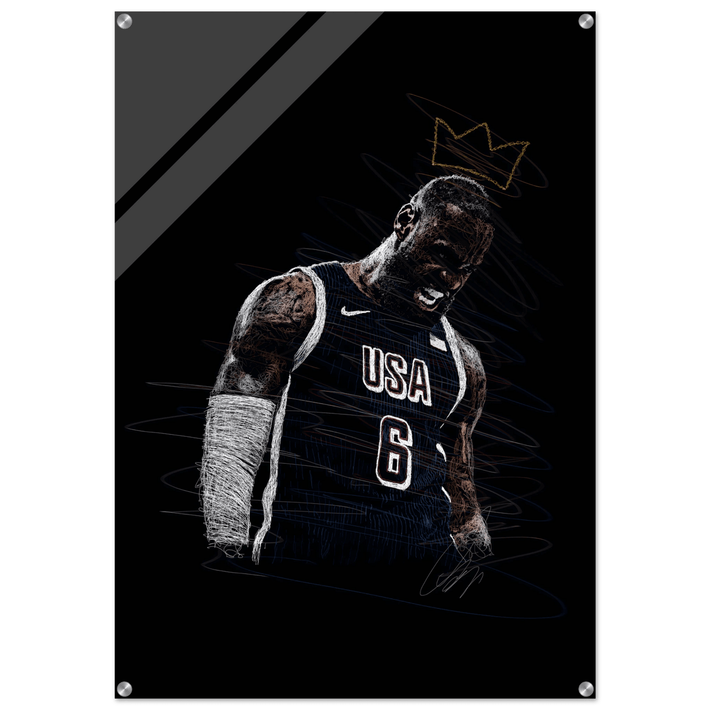 LeBron James 'King' Sketch Acrylic Print – Dynamic, Modern Sports Wall Art in Multiple Sizes - Vibrantwalls